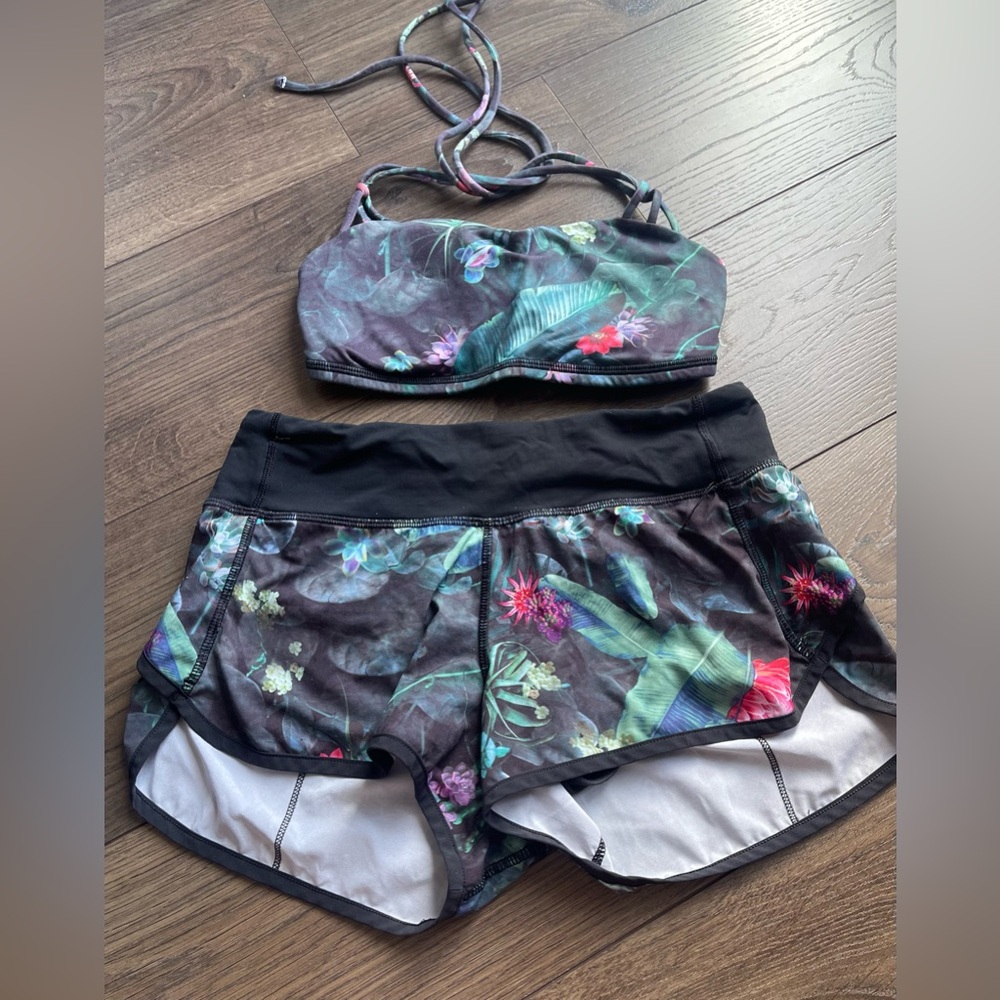 Lululemon Floral Sports Bra and Shorts Set